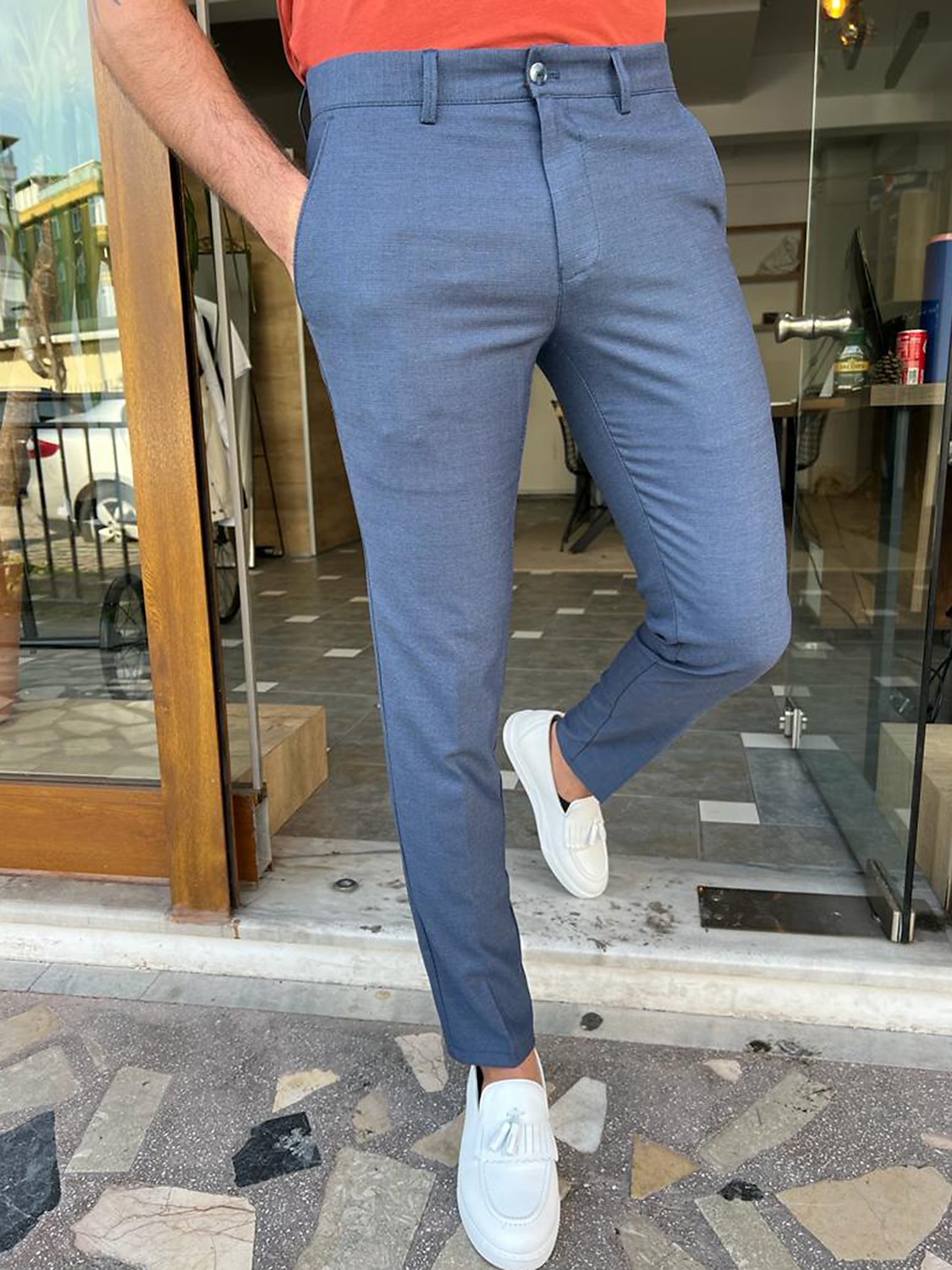 2025年 男性用 ズボン チノパン チノパンツ ポケット 平織り 履き心地よい 高通気性 アウトドア 日常 お出かけ ファッション カジュアル ルビーレッド ブルー コレクション – $26.99 –P1