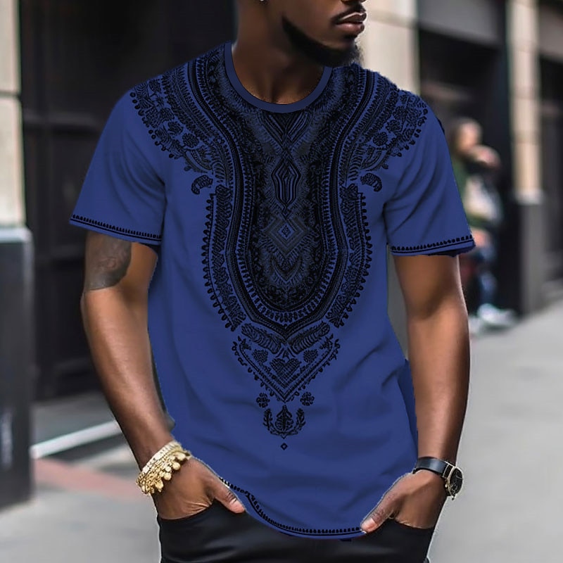 Herren Graphic Farbblock Stammes T Shirt Kurzarm T-Shirt 3D-Druck Rundhalsausschnitt Hemd Modisch Designer Ethnisch Outdoor Täglich Sport Schwarz und Rot Schwarz Weiß Frühling Sommer Bekleidung S M L 2025 - $5.99 -P6
