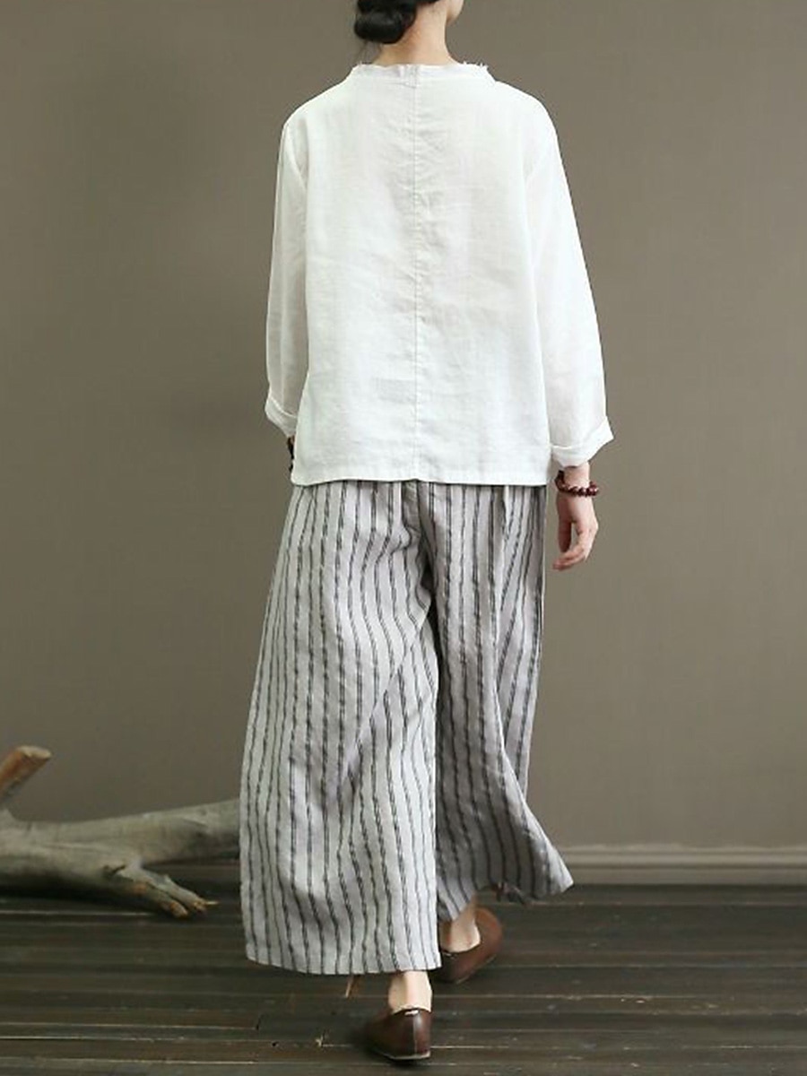 Per donna A zampa Chino Pantaloni Vintage Di tendenza Leggero Lunghezza intera Vita normale A strisce Tasche Vita elastica cascante Traspirabilità Comodo Media elasticità Da mare Informale Giornaliero del 2025 a $22.99 –P5