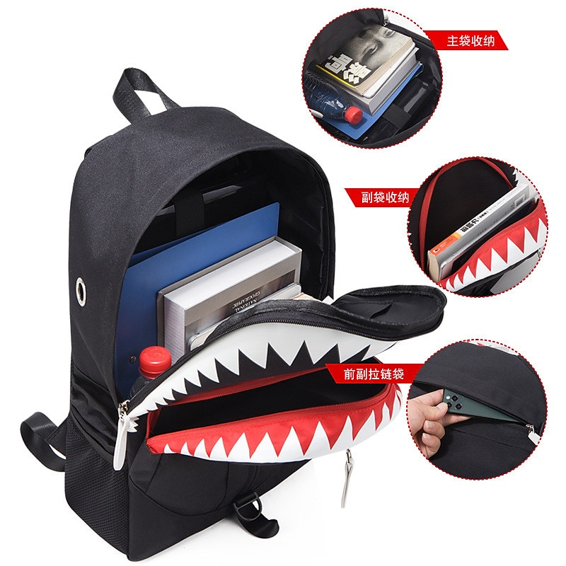 USB function backpack School Bag Men Fashion USB Charging Night Luminous Backpack Shark Laptop Backpack Teenagers School Bag Travel Bag Black 2025 - $23.99 –P12