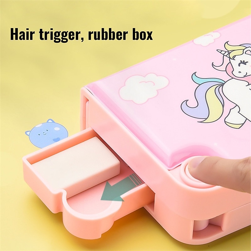 Multifunction Pencil Case for Girls and Boys Cute Cartoon Pen Box Organiz  (Pink)