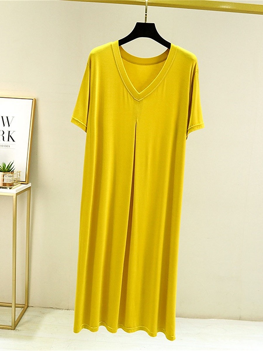Women's Pajamas Nightgown Nightshirt Dress Pure Color Simple Casual Soft Home Daily Bed Modal Breathable V Wire Short Sleeve Summer Fall Home Outfits 2025 - $12.49 –P3