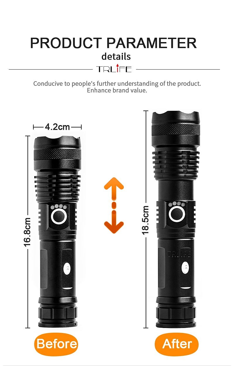 NEW High Power LED Flashlight XHP50Super Bright Usb Rechargeable Torch 18650 Zoom Powerful Flash Light Hunting Lantern （no battery） 2025 - $22.99 –P6