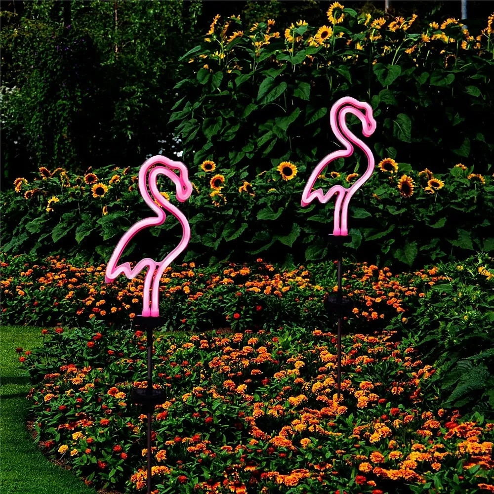 Lâmpada de gramado de flamingo neon led solar à prova d'água, luz de estaca de jardim elegante para decoração de caminho externo, pátio e quintal de 2025 por $25.99 –P3