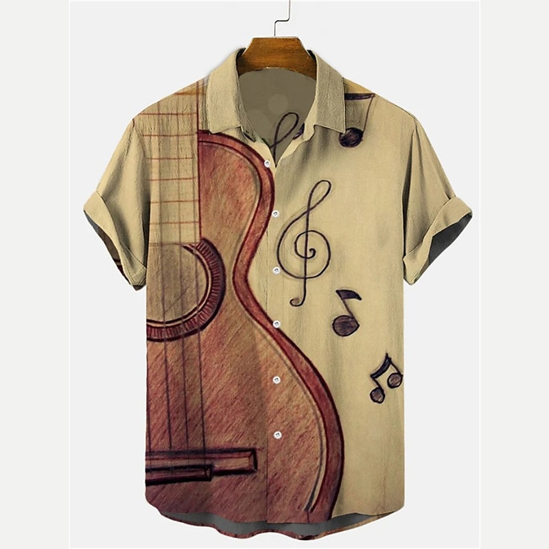 Men's Vintage Music Notes Shirt Button Up Shirt Short Sleeve Fashion Streetwear Designer Outdoor Daily Summer Spring Turndown Print Black White Yellow Wine Blue 2025 - $24.99 –P6
