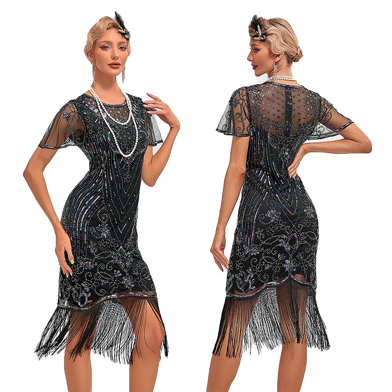 Ordító 20-as évek Vintage-inspirált A nagy Gatsby Rövid hosszú Felszerelések Jelmez Bulikra Álarcosbál Illúzió A nagy Gatsby Esküvői Vendég Flitter Rojt Flitter Rojt Kerek Női Mindszentek napja 2025 - $57.99 –P8