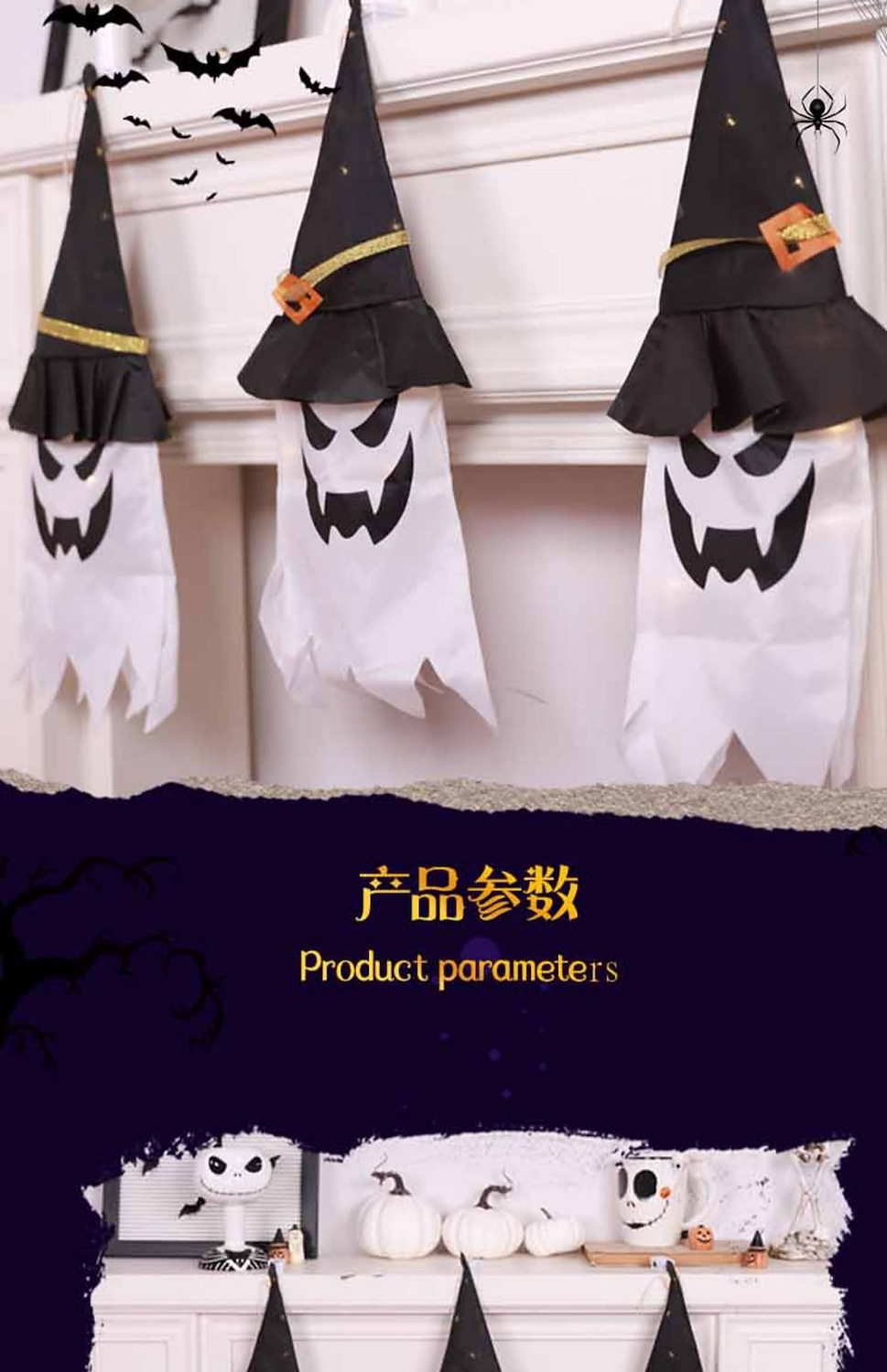 halloween osvětlený duch led blikající ďábel festivalová dekorace zářící čaroděj duch klobouk světelná dekorace závěsná lucerna halloweenská dekorace světlo party bar atmosféra malý světelný řetězec dýně 2025 - $6.49 –P8