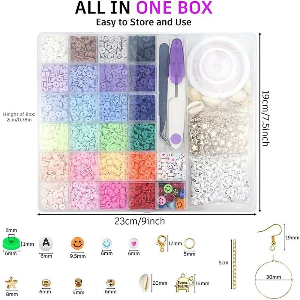 6000 Pcs Clay Beads for Bracelet Making, 24 Colors Flat Round Polymer Clay Beads 6mm Spacer Heishi Beads with Pendant Charms Kit and Elastic Strings for Jewelry Making Kit Bracelets Necklace 2025 - $26.99 –P6