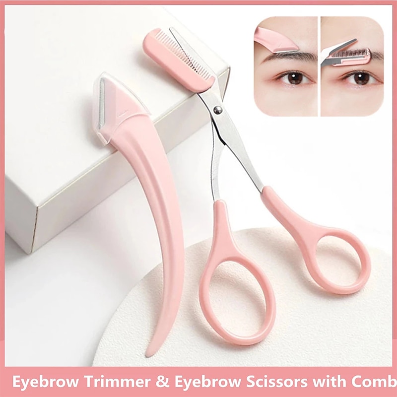 1 conjunto de faca para aparar sobrancelha navalha de rosto para mulheres tesoura de sobrancelha profissional com pente aparador de sobrancelha raspador accesso de 2025 por $9.49 –P7