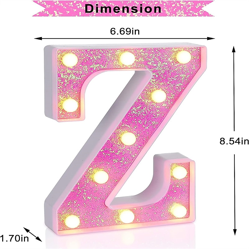 LED Letter Lights Verlicht Roze Letters Glitters Alfabet Letter Sign Batterij Aangedreven voor Nachtlamp Verjaardagsfeest Bruiloft Meisjes Geschenken Thuis Bar Kerst/Halloween Decoratie Roze Letter 2026 - $14.99 –P10