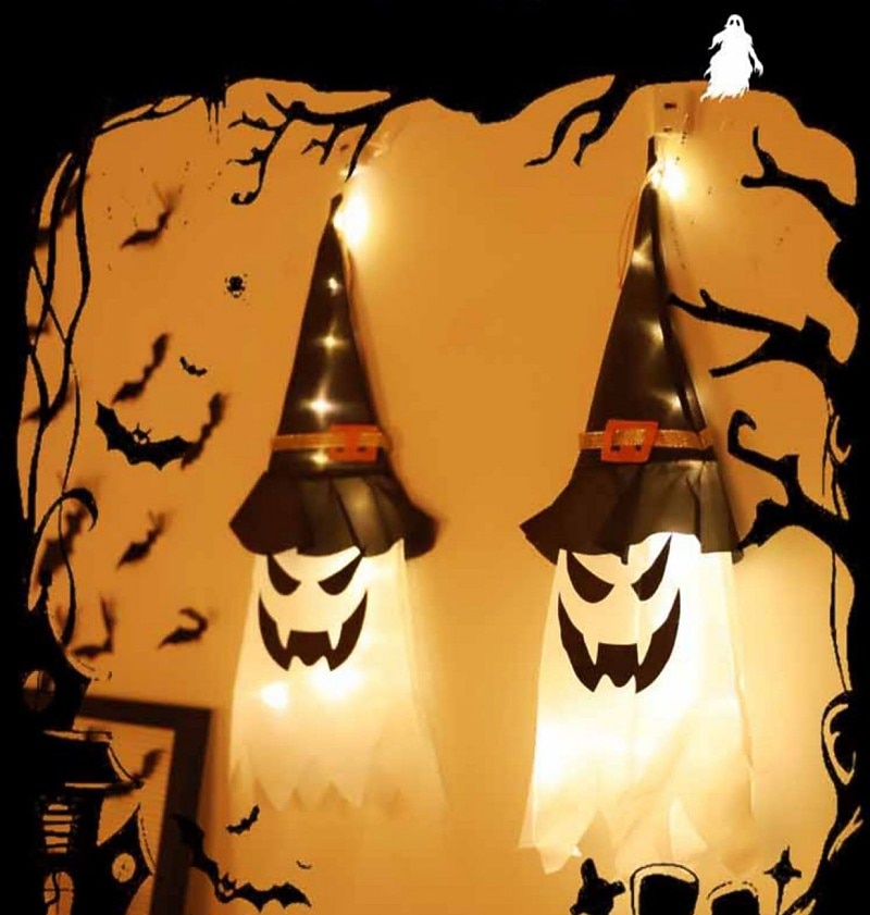 halloween osvětlený duch led blikající ďábel festivalová dekorace zářící čaroděj duch klobouk světelná dekorace závěsná lucerna halloweenská dekorace světlo party bar atmosféra malý světelný řetězec dýně 2025 - $6.49 –P2