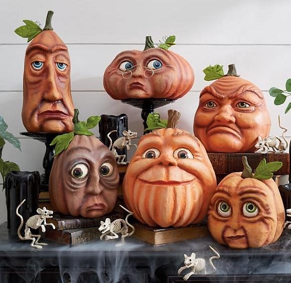 halloween gresskar dekor høstdekor uttrykksfulle gresskar figurer familie utendørs freak sett med seks kombinasjoner lokale layout rekvisitter for innendørs/utendørs fest 2025 - $20.99 –P1