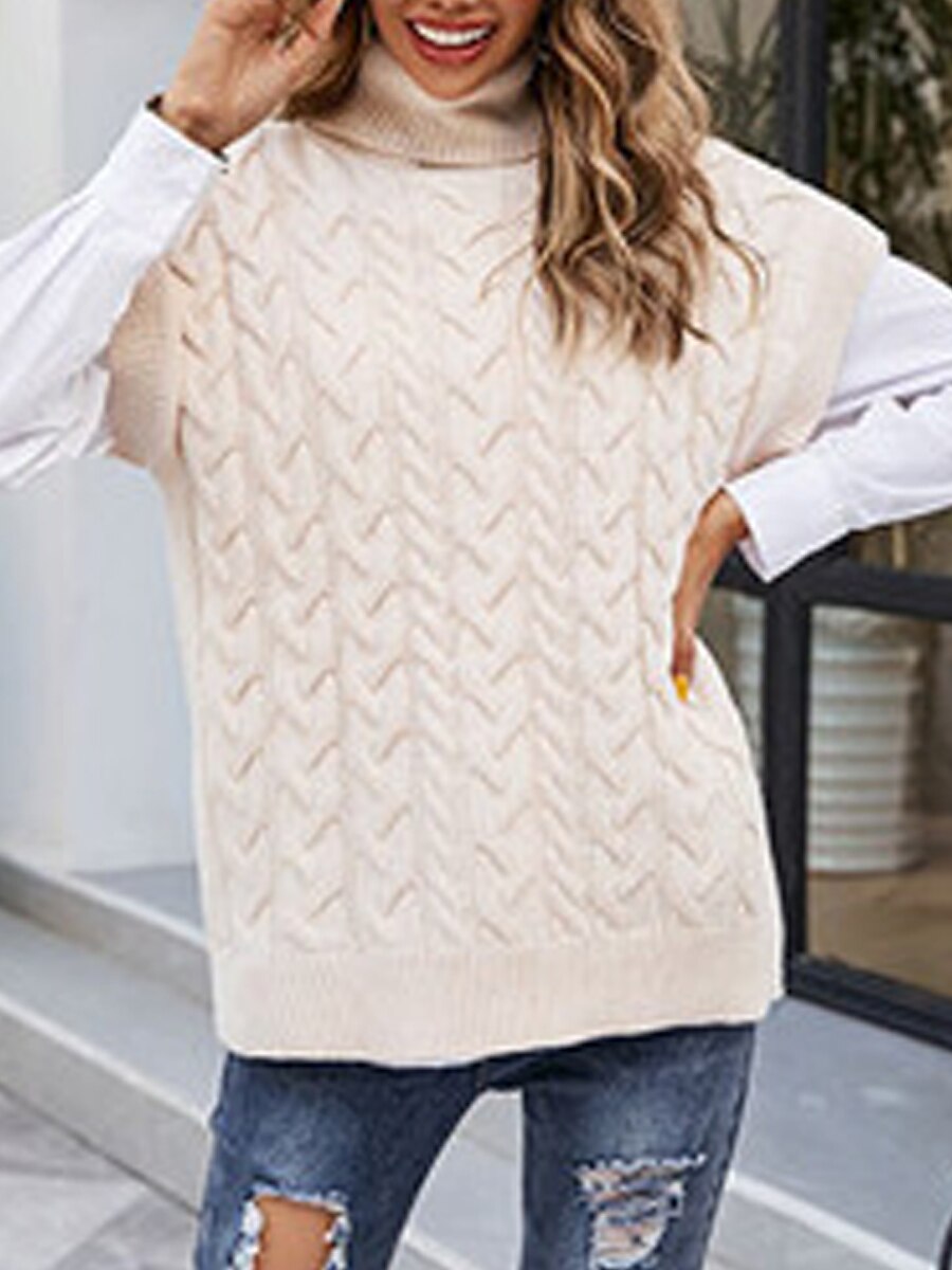 Women's Sweater Vest Turtleneck Ribbed Knit Acrylic Oversized Summer Fall Daily Going out Weekend Stylish Casual Soft Short Sleeves Solid Color Black Beige Coffee S M L 2023 - US $24.99 –P9