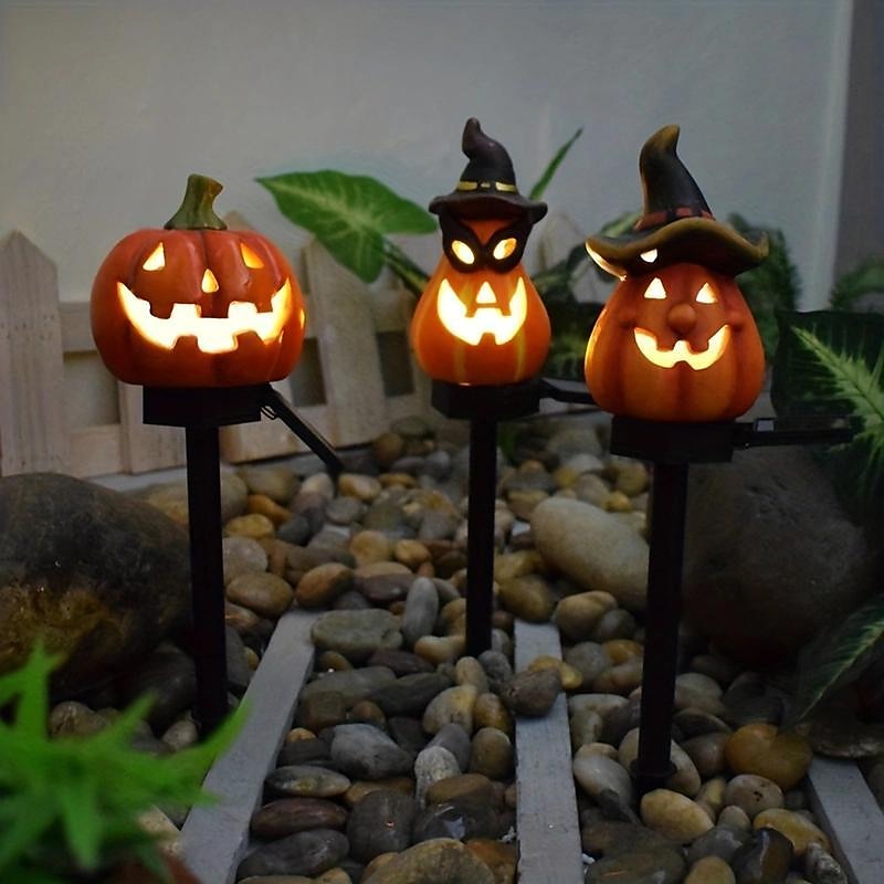 halloween kültéri napelemes pumplin lámpák jack o lámpás modern udvarhoz műgyanta padlóbetét táj dekoráció hamis sütőtök fények 2025 - $15.99 –P6