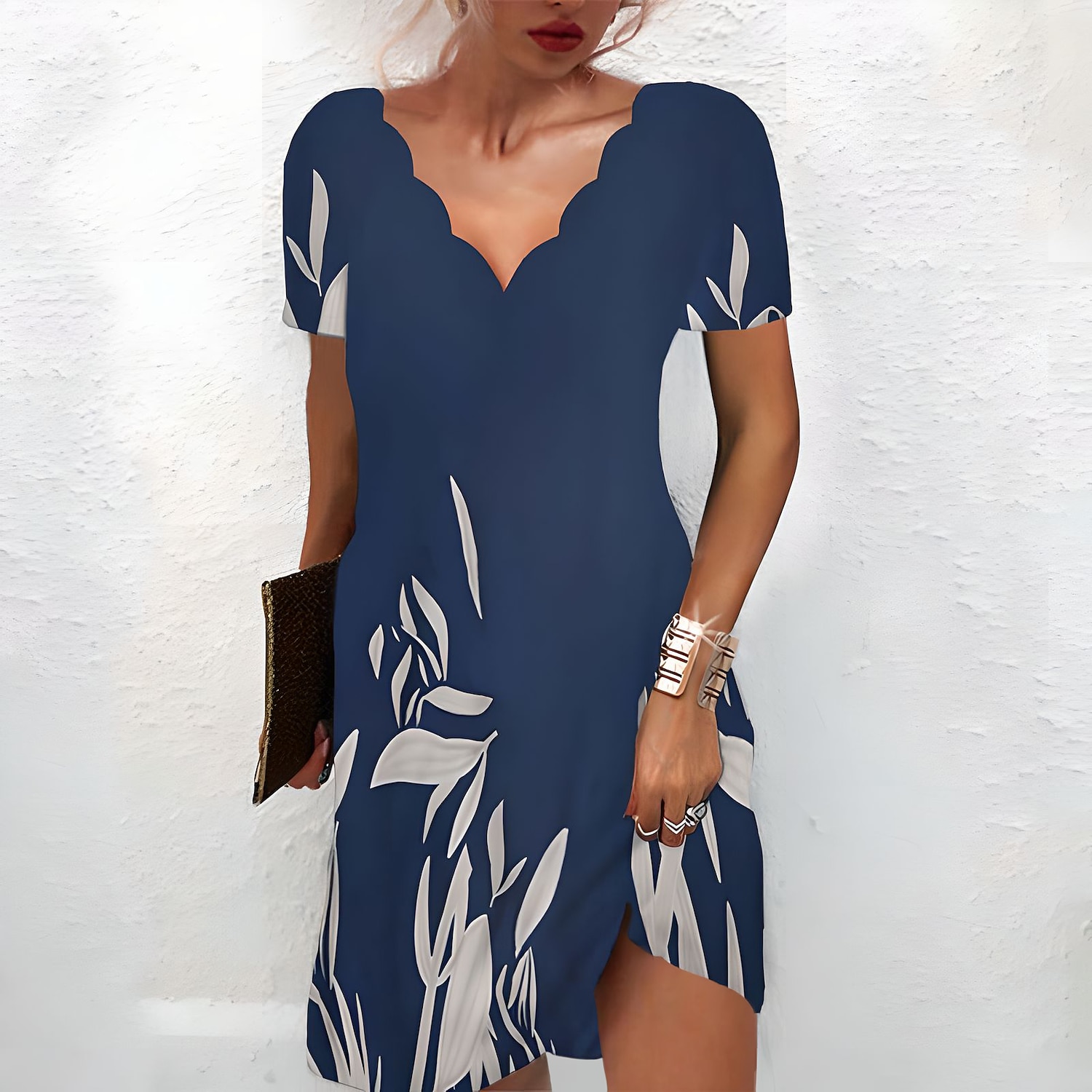 Kvinnors Mini Klänning Avslappnad Klänning Petite Klänning Sommarklänning Shift Klänning Semester Avslappnad Utomhus Semester Daglig Regulär Passform Blomma Kort Ärmar Hjärta Marinblå Sommar Vår 2025 - $35.99 –P3