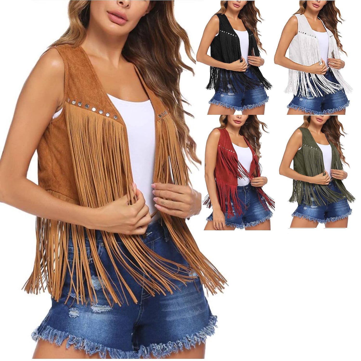 Hippie Retro Vintage Tassel 1960s Hippie 1970s Disco Suede Vest 70s Fancy Dress Women 70s Outfits Women's Tassel Fringe Costume Vintage Cosplay Carnival Masquerade Holiday Sleeveless Vest Carnival 2025 - $27.99 –P8