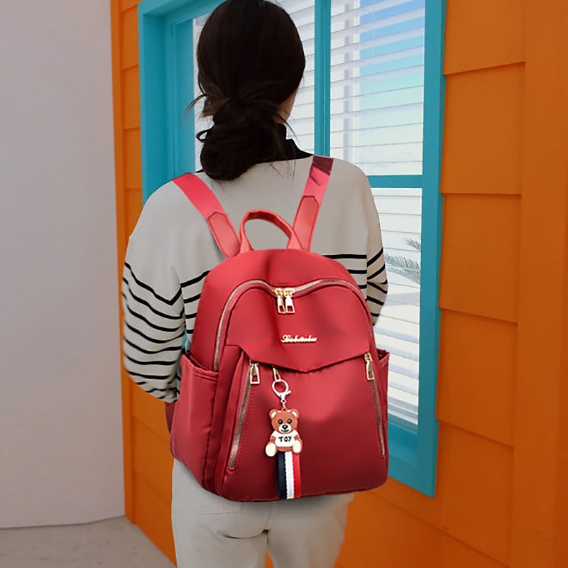Nylon damesrugzak met grote capaciteit, meerdere compartimenten met ritssluiting en verstelbare bandjes - ideaal voor reizen, school en dagelijks gebruik 2025 - $26.99 –P1