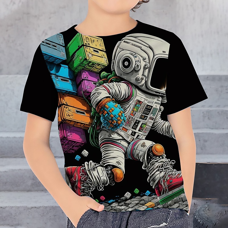 Jungen 3D Graphic Astronaut T-Shirt Kurzarm 3D-Druck Sommer Frühling Aktiv Sport Modisch kinderkleidung 3-12 Jahre Outdoor Casual Täglich Regular Fit 2025 - $10.99 -P7