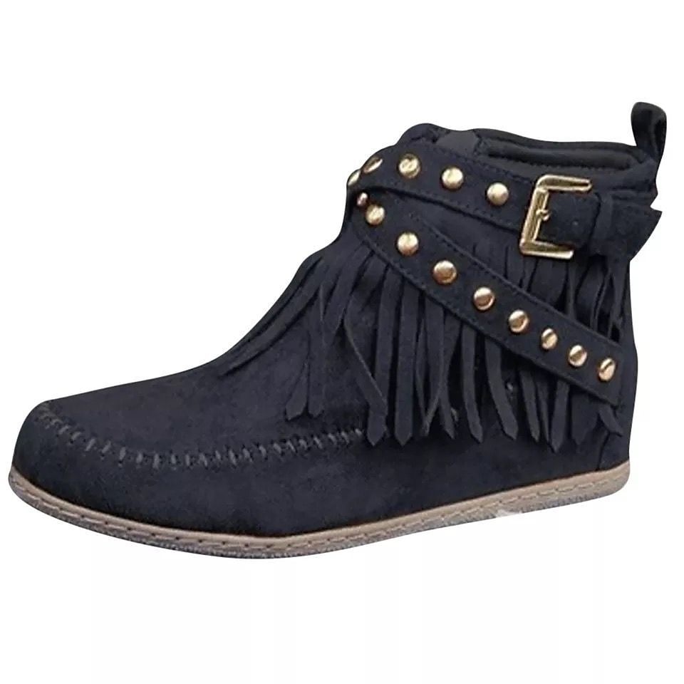 Botine de damă maro din piele întoarsă artificială cu franjuri - stil boho, cu cureaua cu împodobire și fermoar lateral pentru moda casual de toamnă 2025 - $34.99 –P6