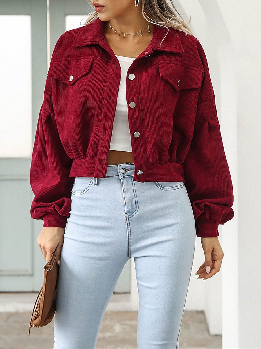 Women's Casual Jacket Outdoor Button Plain Breathable Streetwear Loose Fit Outerwear Long Sleeve Spring claret S 2023 - US $27.99 –P1