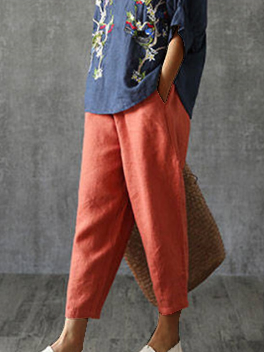 Damen Hose aus Baumwollleinen Hosen Hose Baggy-Hosen Mode Streetwear Volle Länge Mittlere Taille Einfach Tasche Elastischer Bund Baggy Atmungsaktivität Weich Außenbereich Mikroelastisch Urlaub 2025 - $16.99 –P9