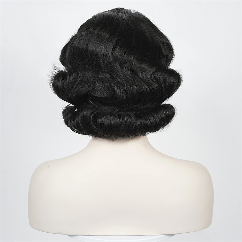 Peluca wave para mujeres negra peluca vintage flapper de los años 20 peluca corta y rizada disfraz de carnaval pelucas sintéticas Halloween 2025 - $17.49 –P4