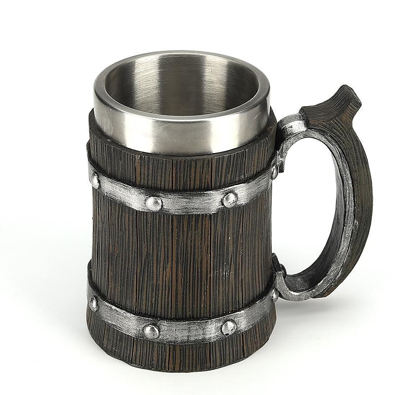 Beer Mugs, Nordic Viking Rune Beer Glasses Large Oak Beer Mug Coffee Mug with Stainless Steel Wood Resin 3D, Mugs for Men, Father's Day Gift 2025 - $37.99 –P3