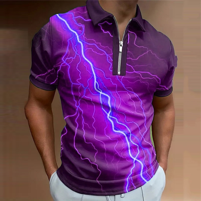 2023 Fashion Shirt Men Long Sleeve Button Lapel Lightning Purple
