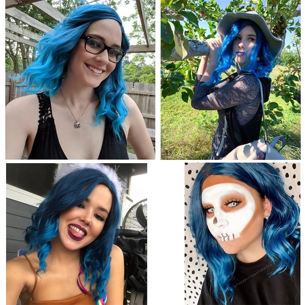 Blue Wig Short Curly Mix Blue Bob Wig for Women Girls Beach Wave Cosplay Costume Party Halloween Wigs 2026 - $18.99 –P5