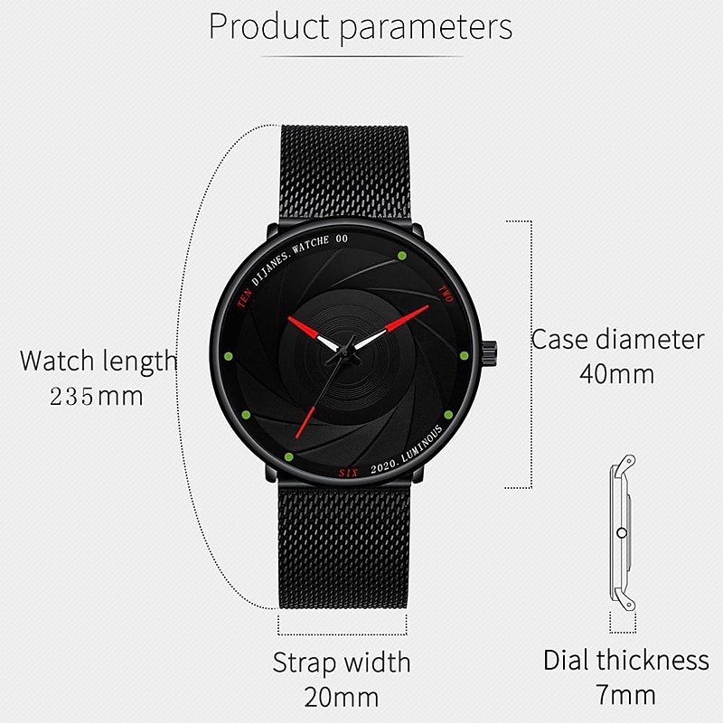 Fashion Mens Watches Luxury Quartz Watch Men Casual Business Black Mesh Steel Luminous Wrist Watch Male Clock Relogio Masculino 2026 - $12.99 –P6