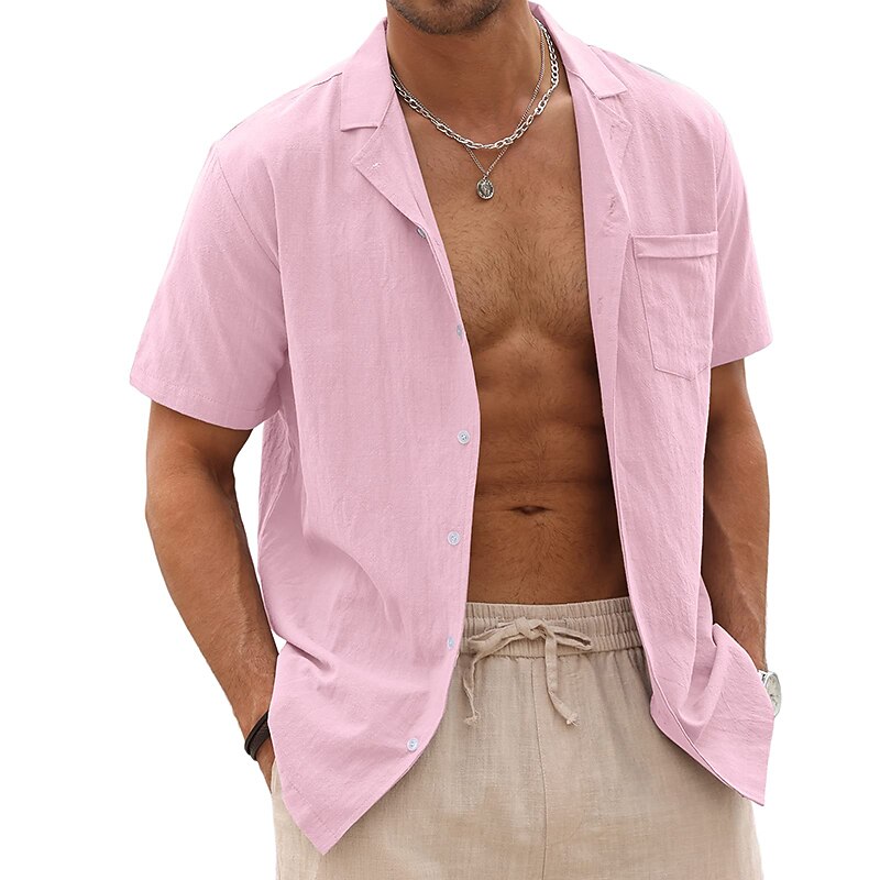 Bărbați cămașă de in Cămașă de vară Cămașă de plajă Camașă cu nasturi Simplu Vacanță Hawaiian Negru Alb Roz Îmbujorat Albastru piscină Manșon scurt Rever Primavara vara Îmbrăcăminte De Bază 2025 - $20.99 –P6