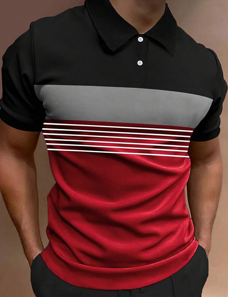 Men's Button Up Polos Polo Shirt Casual Sports Lapel Short Sleeve Fashion Basic Color Block Button Summer Regular Fit Fire Red Black White Army Green Dark Navy Dark Gray Button Up Polos 2025 - $16.49 –P1