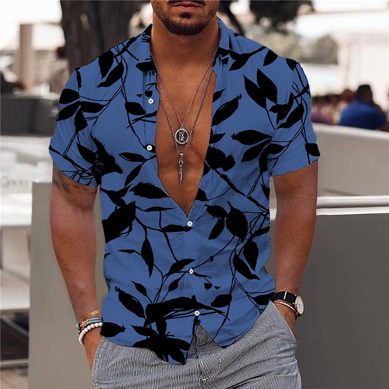 Bărbați Hawaiian Aloha Frunze Cămașă Cămașă hawaiană Manșon scurt Modă Designer Casual În aer liber Casual Concediu Vară Primăvară Răsfrânt Imprimeu Buton în jos Alb Roșu-aprins Bleumarin Albastru 2025 - $3.39 –P5