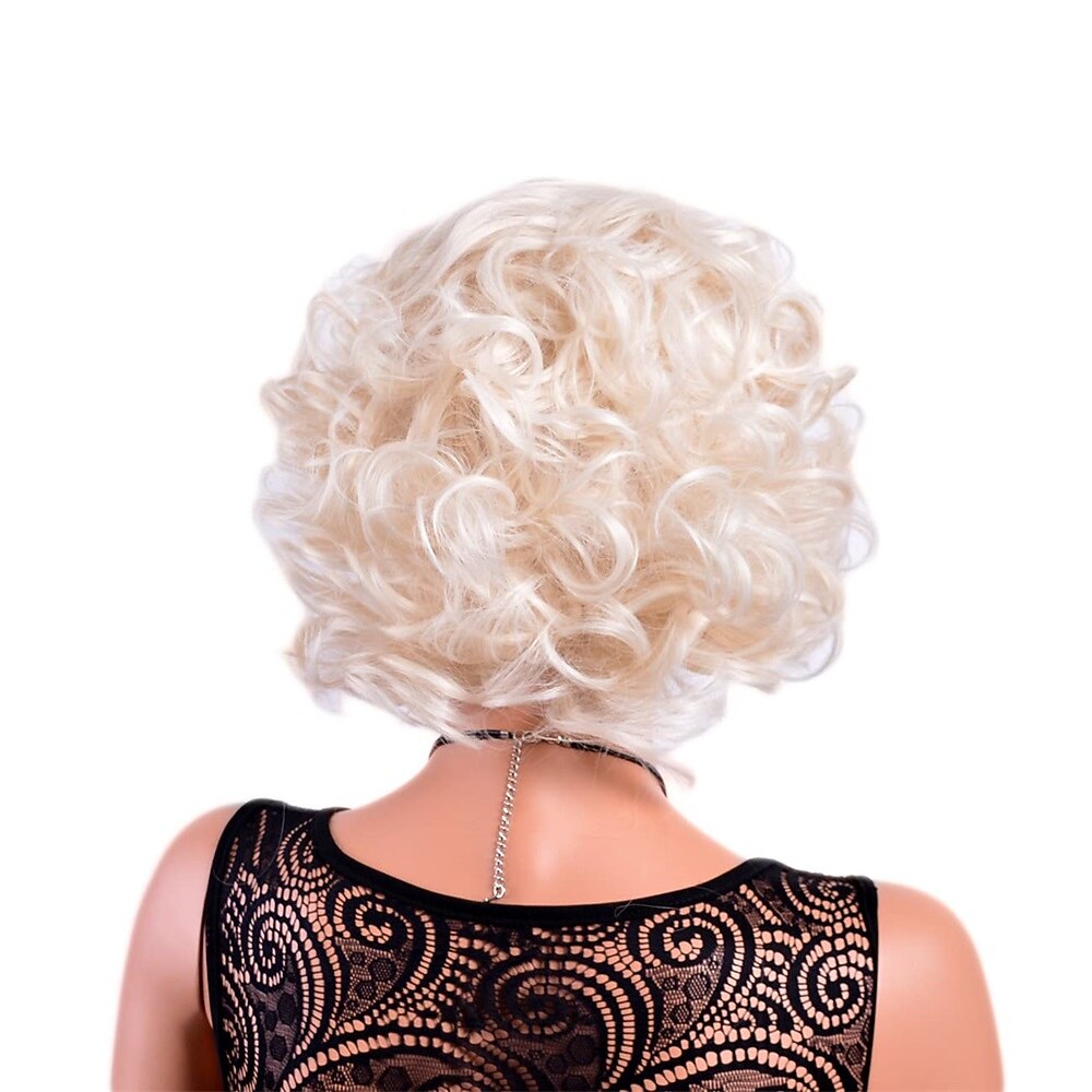 parrucche corte bionde ricce per le donne grandi parrucche ondulate anni '80 flip parrucche cosplay costume party halloween capelli sintetici biondo platino parrucche naturali mamma con berretto del 2025 a $19.99 –P4