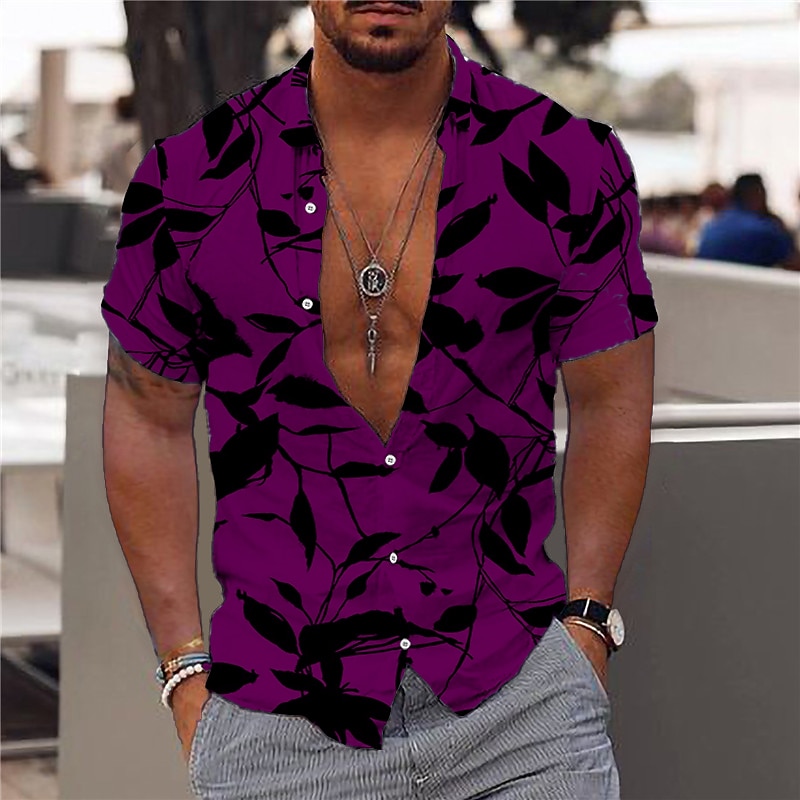 Bărbați Hawaiian Aloha Frunze Cămașă Cămașă hawaiană Manșon scurt Modă Designer Casual În aer liber Casual Concediu Vară Primăvară Răsfrânt Imprimeu Buton în jos Alb Roșu-aprins Bleumarin Albastru 2025 - $3.39 –P4
