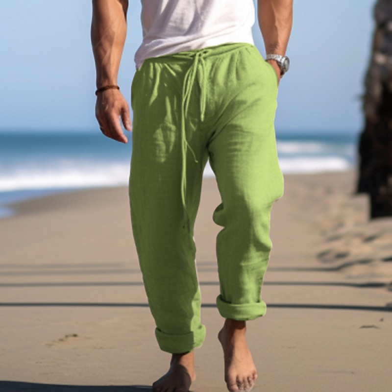 Pantalon Lin Coton Cordon Serrage Décontracté Pantalon Homme été