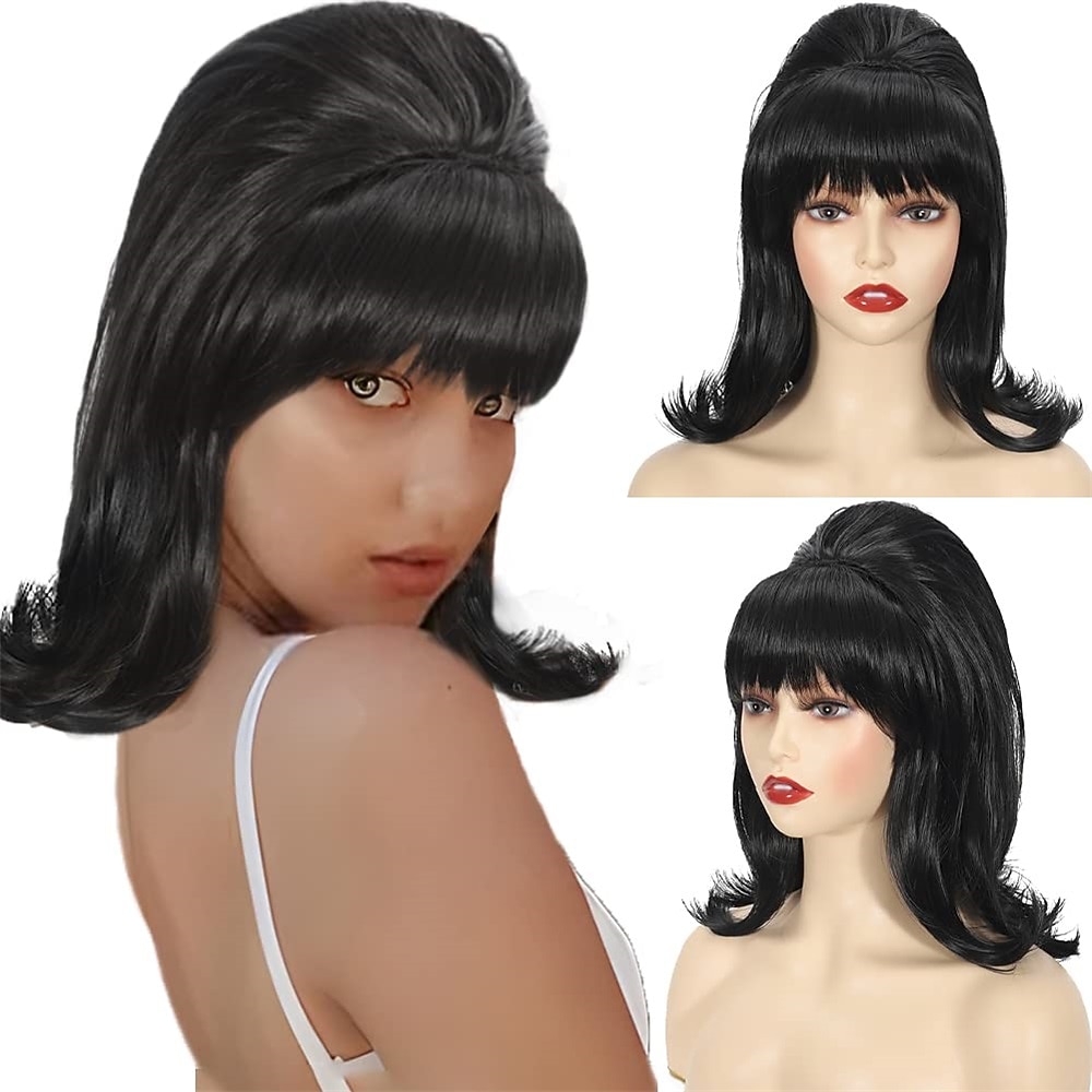 Mehiläispesä peruukki punainen naisten 60-70-luku peruukki otsatukalla kihara synteettinen vintage drag queen peruukki cosplay bileperuukki halloween peruukki 2026 - $16.99 –P1