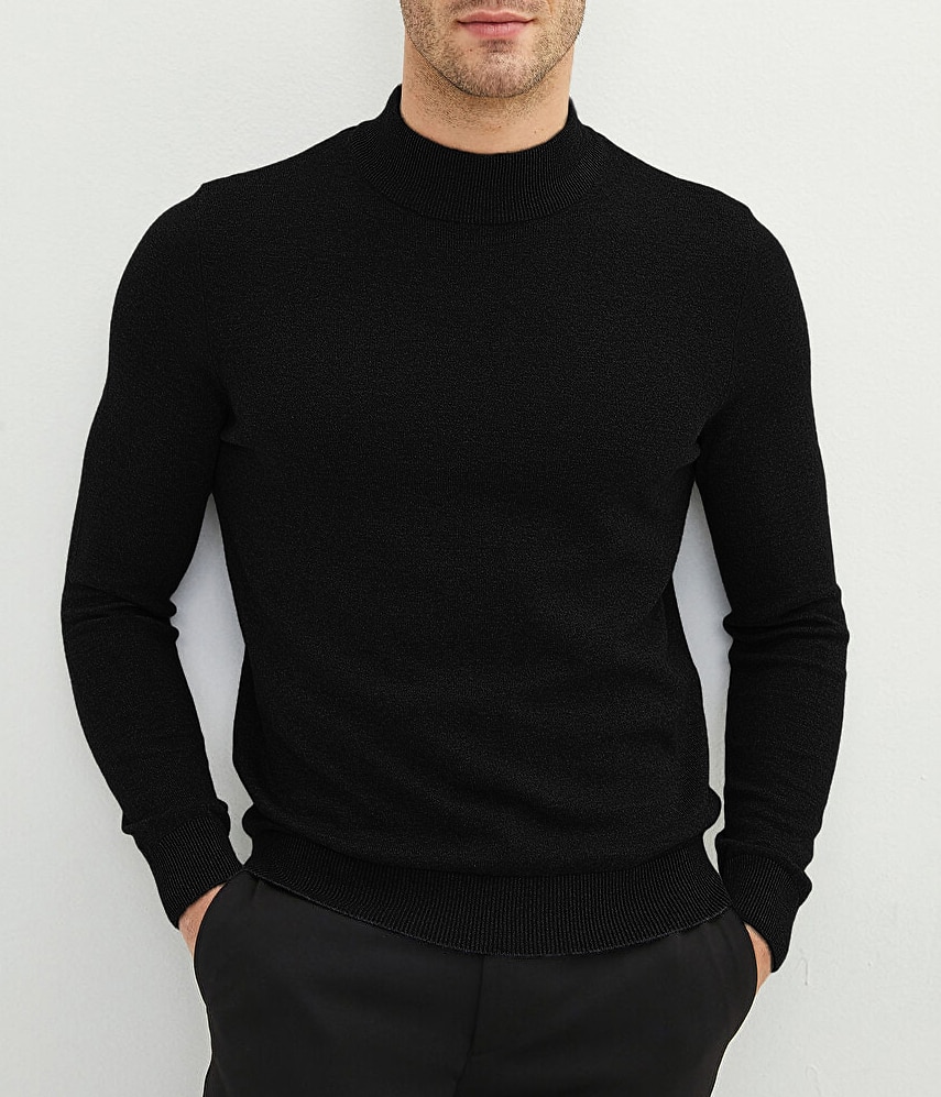Men's Sweater Pullover Sweater Jumper Ribbed Knit Knitted Plain Mock Neck Stylish Casual Daily Wear Vacation Clothing Apparel Spring &  Fall Black White S M L 2025 - $23.99 –P1