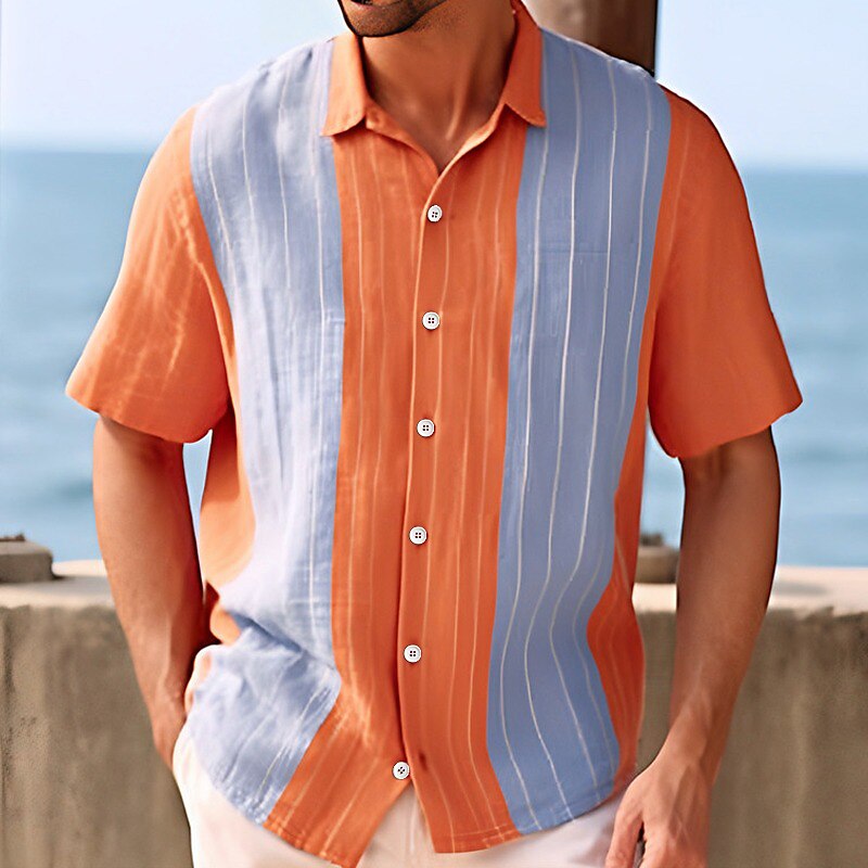 Per uomo Camicia Camicia Estiva Camicia casual Camicia da Spiaggia Camicia con Bottoni Arancione Manica Corta Blocco di colori A righe Bavero Vacanza Quotidiano Abbigliamento Cotone Misto Cotone Moda del 2025 a $19.99 –P1