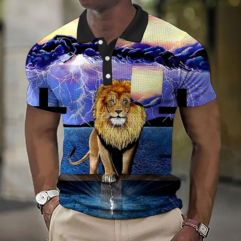 Miesten Leijona Graafiset tulosteet Risti Vohveli poolopaita Poolopaita Lapel Polo Button Up Polos Golfpaita Lyhythihainen Paita Sänkyjen avaus ulko- Katu Vaalean keltainen Musta Keltainen Rubiini 2025 - $22.99 –P6