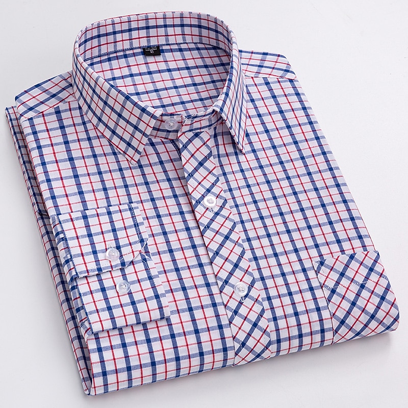 Men's Work Shirt Non Iron Shirt Stripes and Plaid Wedding Office & Career Light Yellow Light Blue Dark Red Wine Long Sleeve Turndown All Seasons Clothing Apparel 2026 - $31.99 –P7