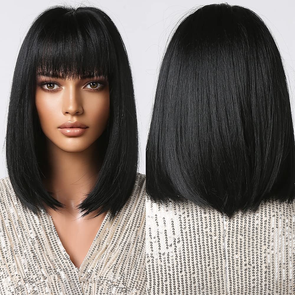 parrucche bob nere per donna parrucche bob corte con frangia parrucche dritte per uso quotidiano sostituzione dei capelli capelli naturali in cerca di uso quotidiano da ragazza del 2026 a $24.99 –P1