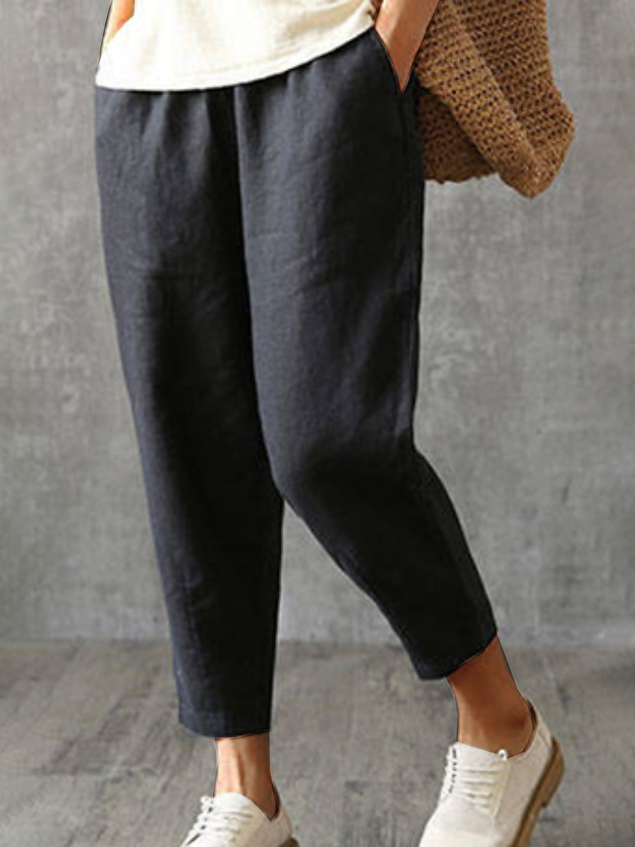 Damen Hose aus Baumwollleinen Hosen Hose Baggy-Hosen Mode Streetwear Volle Länge Mittlere Taille Einfach Tasche Elastischer Bund Baggy Atmungsaktivität Weich Außenbereich Mikroelastisch Urlaub 2025 - $16.99 –P15