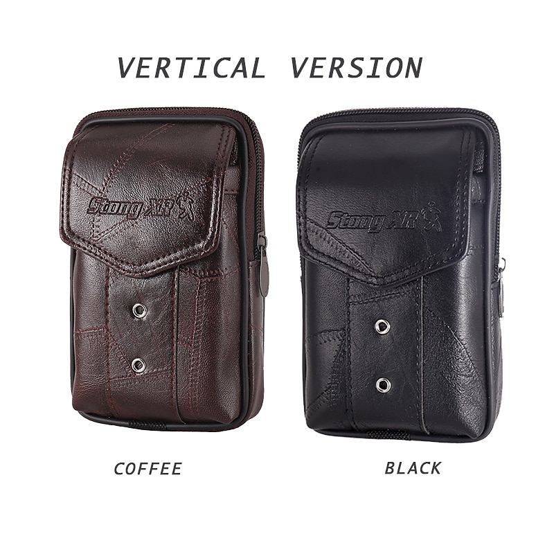 Large Capacity Men's Leather Bag Wear Belt Waist Bag Mobile Phone Bag Men's Coin Purse Cigarette Bag 2025 - $14.99 –P3