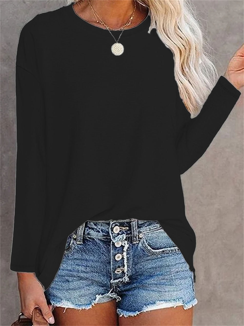 Dames T-shirt Effen Kleur Effen Dagelijks Basic Lange mouw Ronde hals Normale tops Dagelijks Zwart Wit Blozend Roze blauw Grijs Herfst winter 2025 - AU $40.59 –P8