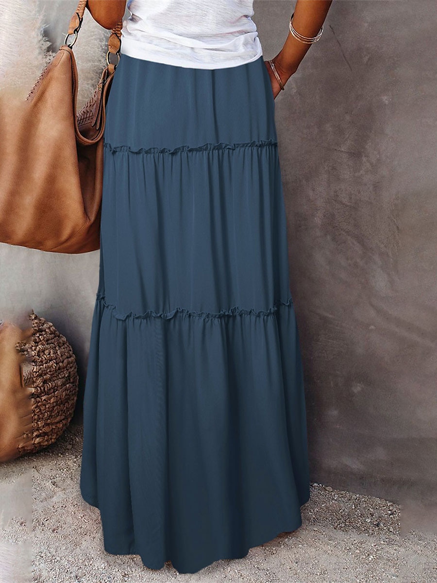 Femme Ample Jupe Maxi Taille haute Jupes Ruché A Volants Cordon Couleur Pleine Plein Air du quotidien Eté Polyester Coton et lin Mode Décontractées Violet Noir Jaune Rouge de 2025 ? $23.99 –P6