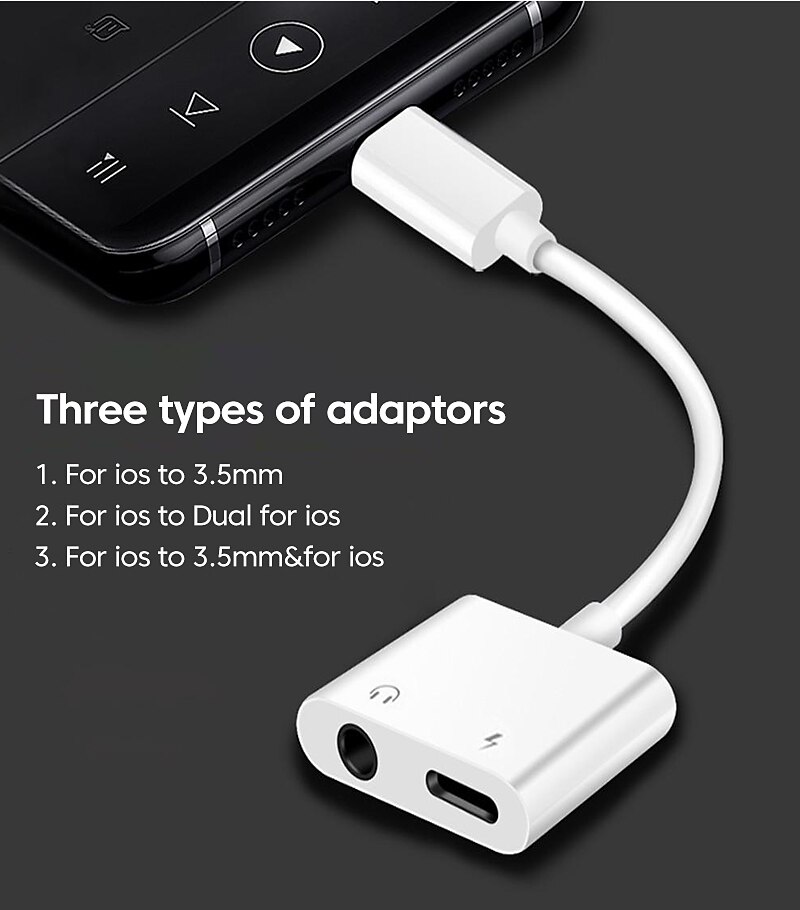 adapter & splitter voor iphone hoofdtelefoon 2 in 1 dual interface voor iphone oplader kabel aux audio adapter converter voor iphone 13/12/11/x/xs/xr/8/7 ipad ondersteuning bellen opladen 2025 - $10.99 –P3