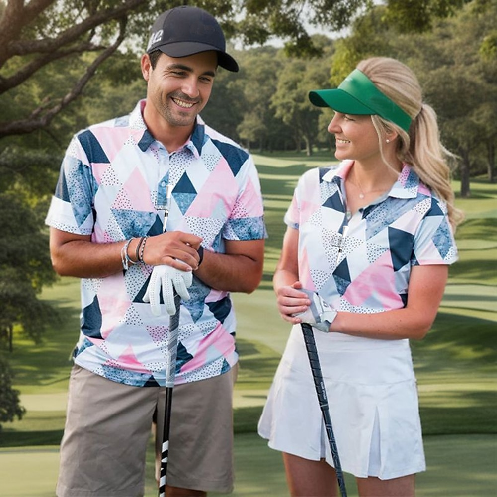 Herre Dame POLO Trøje Matchende polo golf tøj Åndbart Hurtigtørrende Kortærmet Toppe Geometri Sommer Golf 2023 - US $23.99