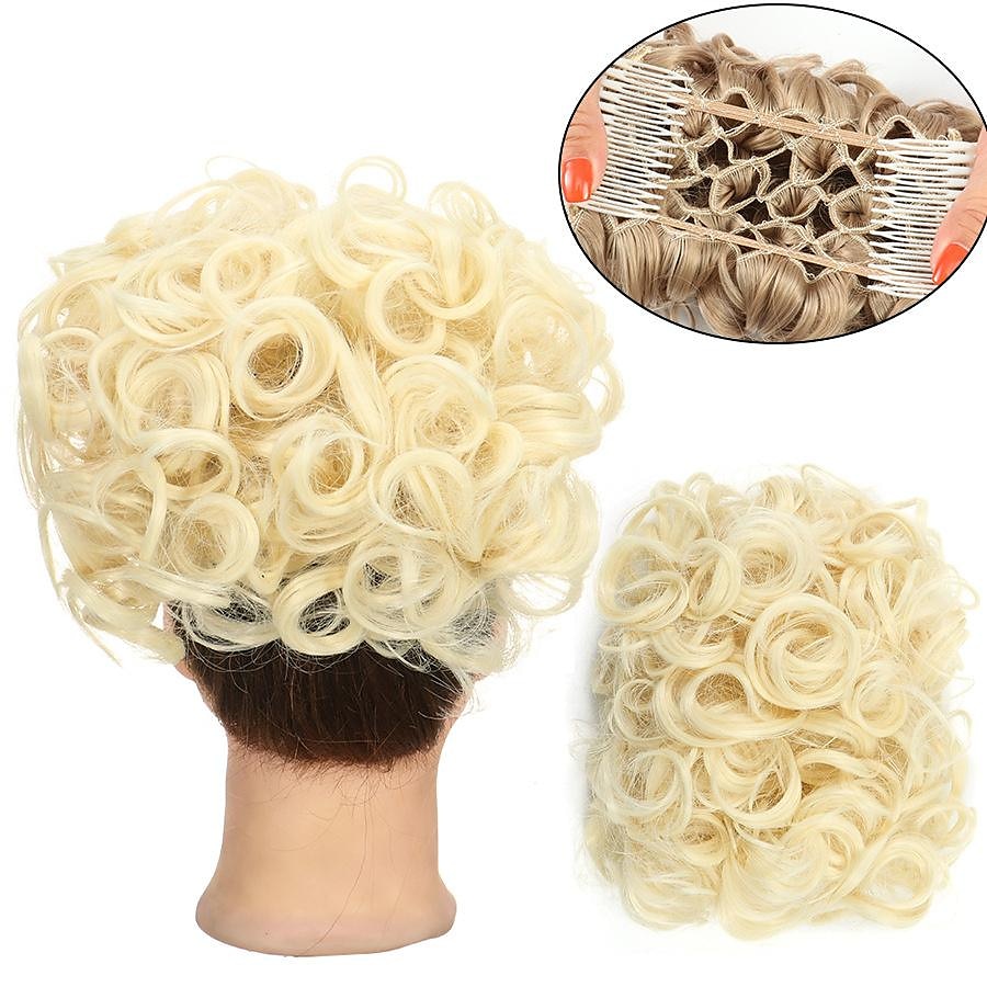 Gorgeous Curly Hair Bun Updo - Synthetic Elastic Band Comb Clips Hair Extension for Women 2025 - $15.99 –P4