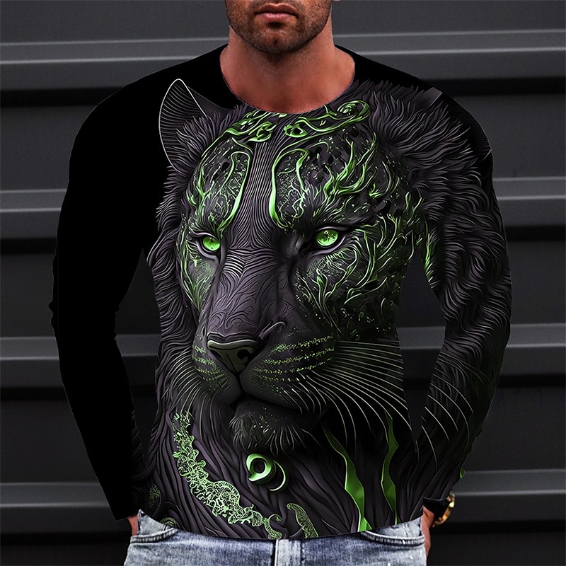 Men's Graphic Animal T shirt Long Sleeve T shirt 3D Print Crew Neck Shirt Vintage Fashion Designer Outdoor Daily Sports Black Wine Blue Spring & Fall Clothing Apparel S M L XL 2XL 3XL 2025 - $19.99 –P3